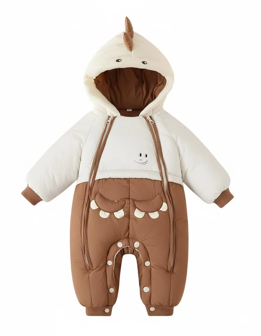 2025 Tuta Invernale Neonato, Cute Dino Tuta da Neve Bambino Bambina, Pagliaccetto Neonato Invernale Double Zippers, 3-24 Mesi