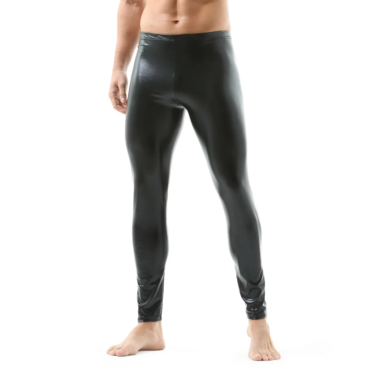 QiaTi Pantaloni lunghi da uomo in pelle sintetica, pantaloni stretti, leggings da uomo, pantaloni lunghi in poliuretano, skinny slim