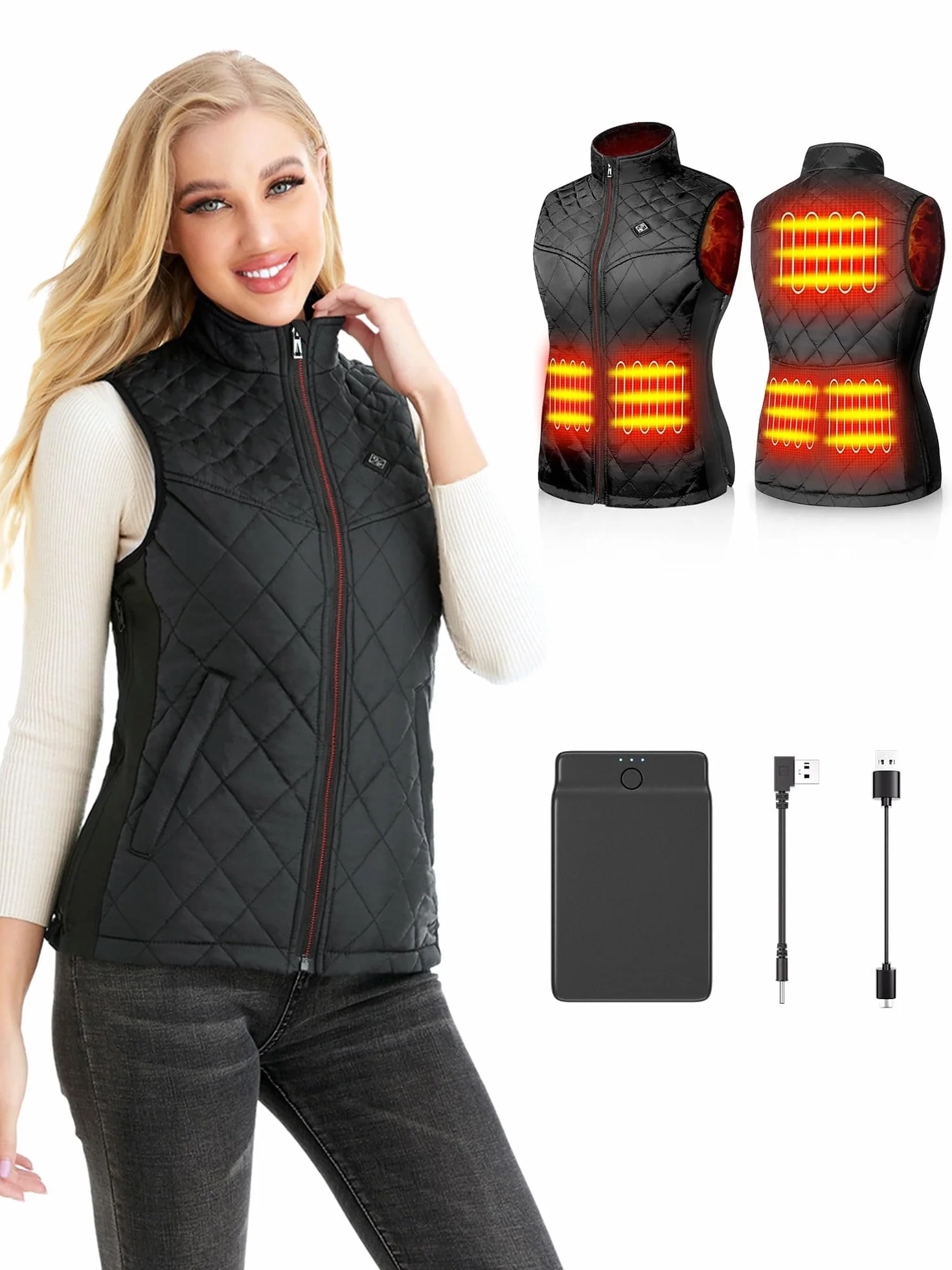 Gilet Riscaldato Donna con Batteria, Temperatura Regolabile Lavabile Gilet Riscaldante Giacca Riscaldabile Invernale per Caccia Moto Escursionismo e Campeggio