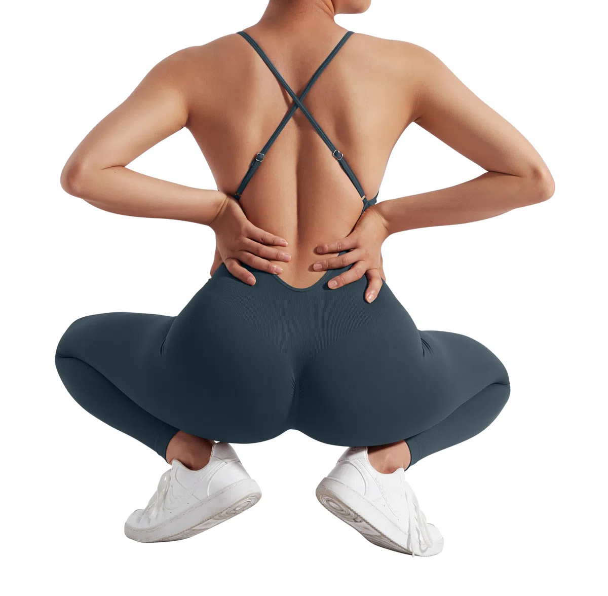 RXRXCOCO Spaghetti Strap a coste, tuta da donna aderente, senza schiena, imbottita, per yoga, sport, tuta intera