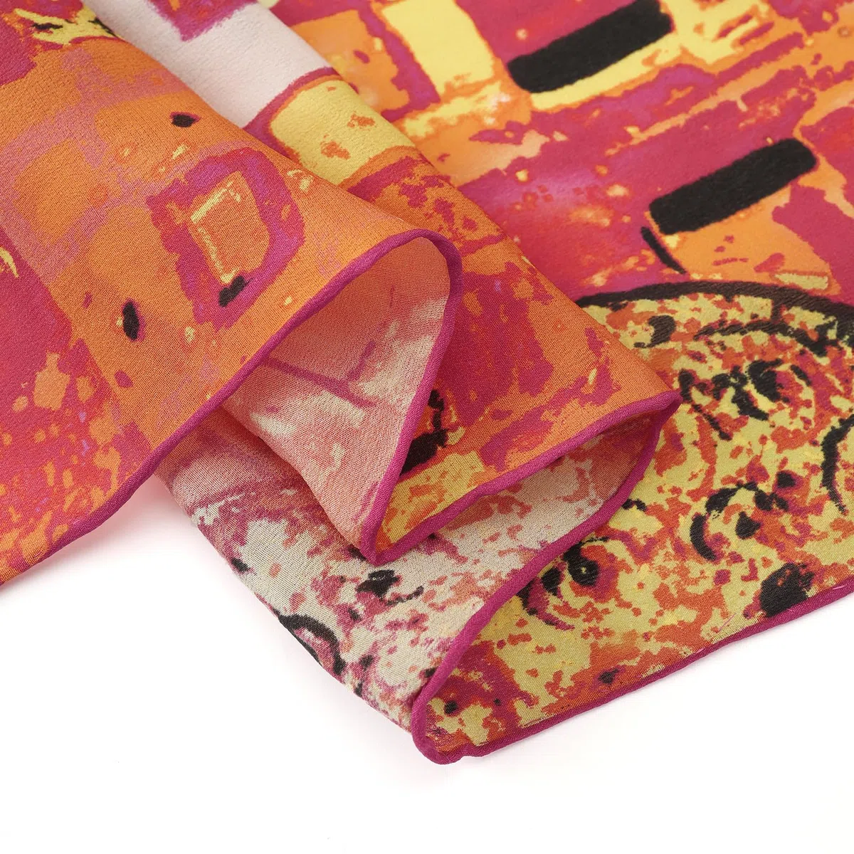 Women's Long Charmeuse Silk Scarf Classic Art Print