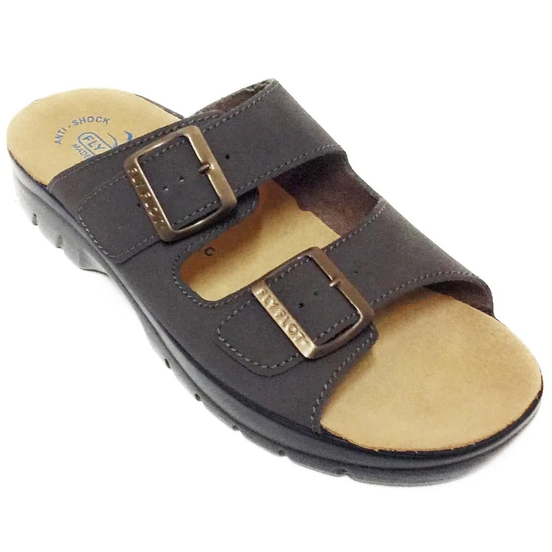 Fly Flot sandali UOMO ciabatte pelle doppia fibbia 44026 soletta anatomica ciabatta aperta originali made in italy