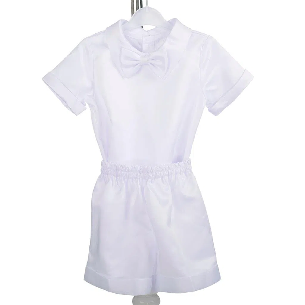 Lito Angels - Abito da Battesimo per Bimbo, Completo Bianco 4 Pezzi Set (Gilet, Camicia, Pantaloni, Papillon e Cappello), Manica Corta