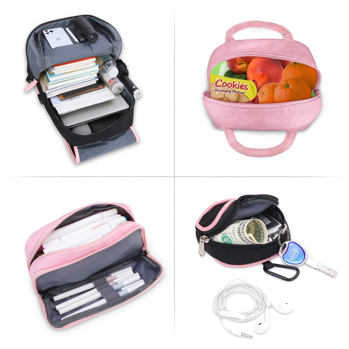 Zaino Scuola Media Superiore Ragazza Elementare, Zaini per la Scuola per 8-18 Anni Bimba Donna Adolescenti Bambina, Zainetti per Bambini, per Ragazze Ragazzo, Scatola per il Pranzo/Astuccio Set