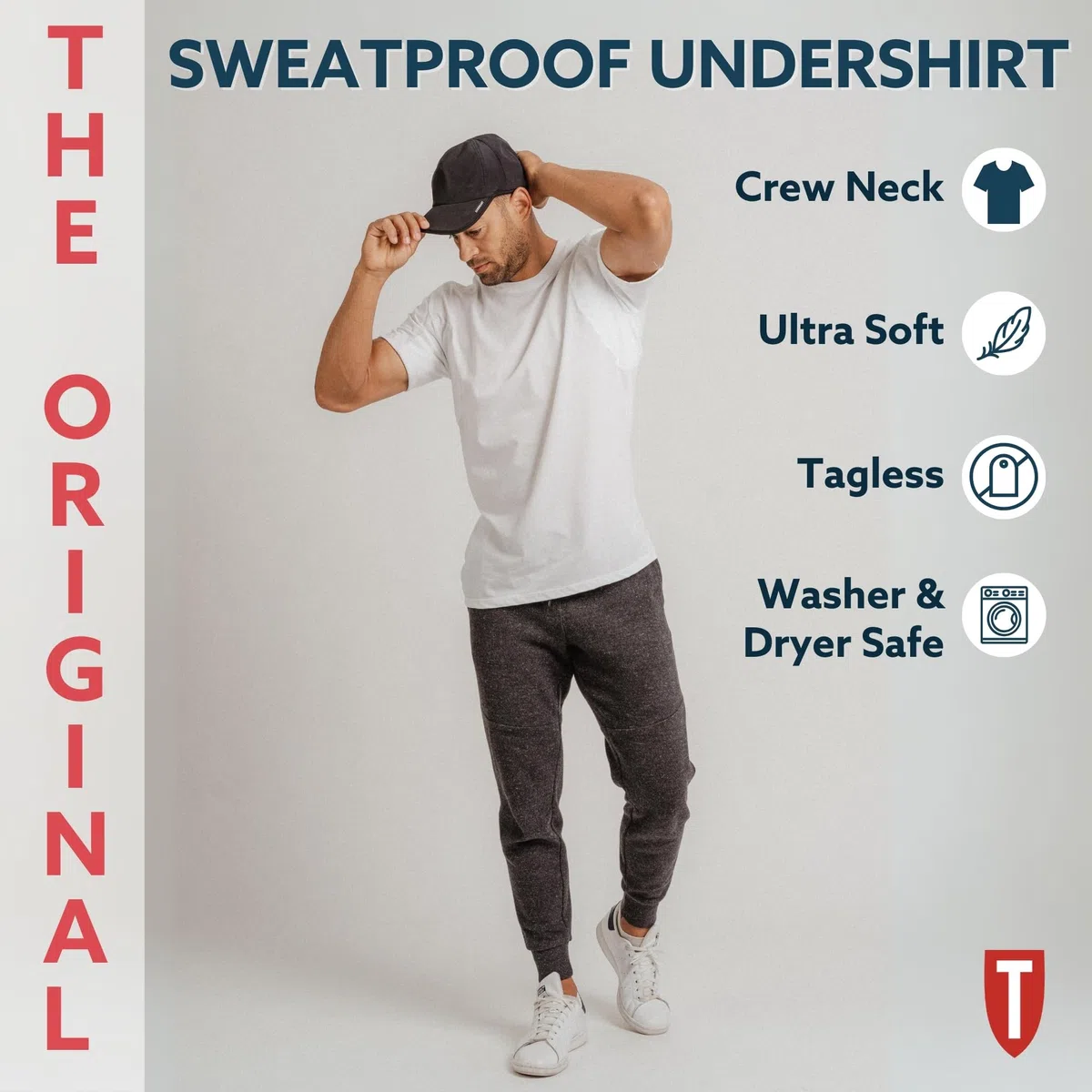 Thompson Tee - Maglia Intima blocca-Sudore - con Pad sotto-Manica Anti-Sudore - Modello Originale - Girocollo