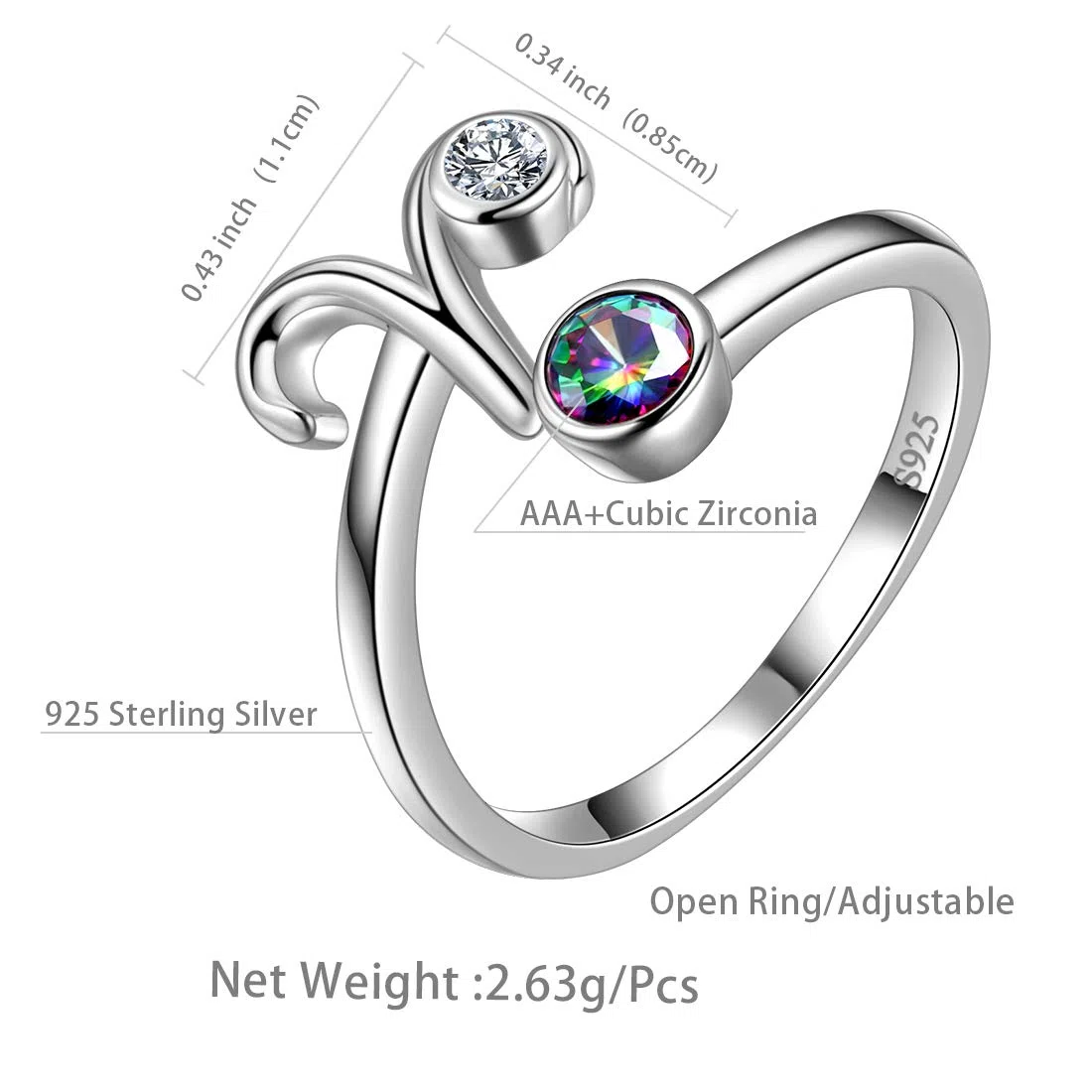 Aurora Tears 12 anelli regolabili Zodiac in argento Sterling 925 schegge Mystic Rainbow Topaz costellazione anello aperto oroscopo con zirconi gioielli regalo per donne e ragazze DR0087