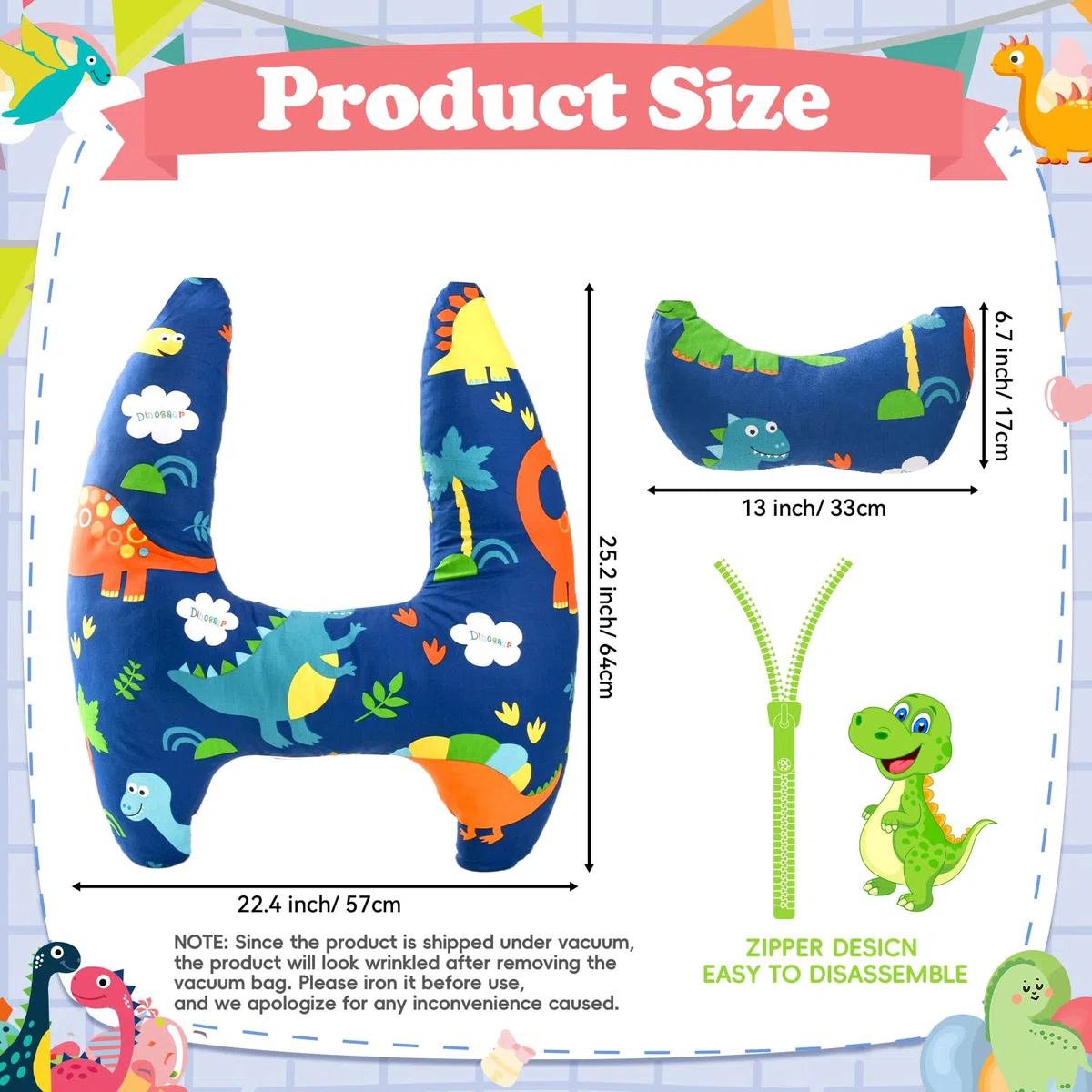Cuscino Auto Bambini, Cuscino Auto per Bambini a Forma di H, Cuscino da Viaggio per Bambini in Auto, Lavabile, Regolabile e Traspirante, per I Lunghi Viaggi in Auto (Dinosauro)