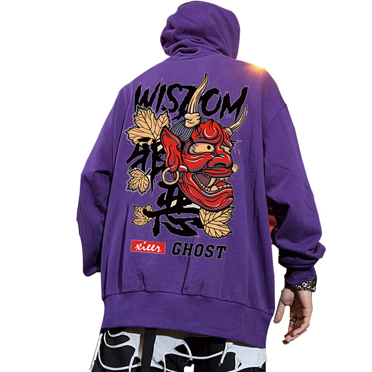 XYXIONGMAO Felpe con Cappuccio Grafica per Uomo con Cappuccio Giapponese Streetwear Oversize Nero Bianco Fantasma Hip-Hop Buono e Male