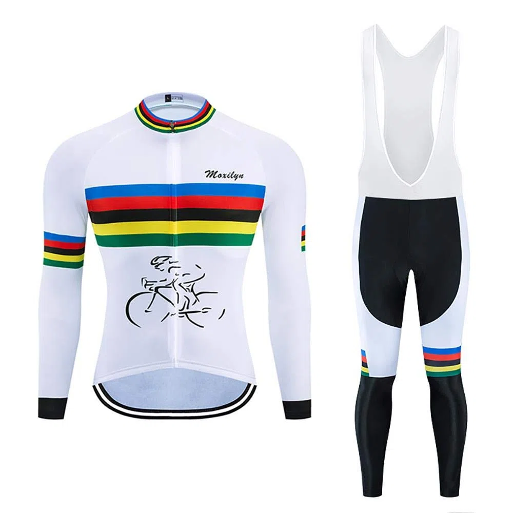 Moxilyn Abbigliamento Ciclismo da Uomo,Maglia Manica Lunga+Pantaloni Lunghi,Cuscino Gel 20D,Moda Set Completo,Abbigliamento Sportivo per Bicicletta,Ciclismo Ciclismo Jerseys per Uomo