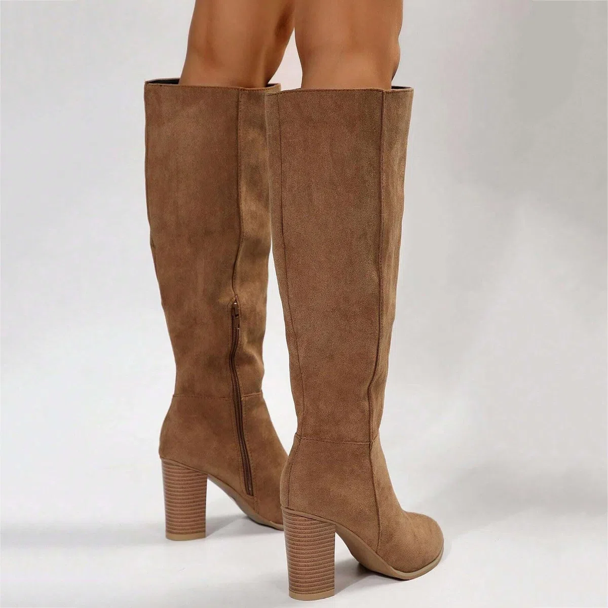 Stivali larghi da donna Slouchy con tacco a gambo lungo, stivali alti da cowboy, stivali da donna in pelle scamosciata