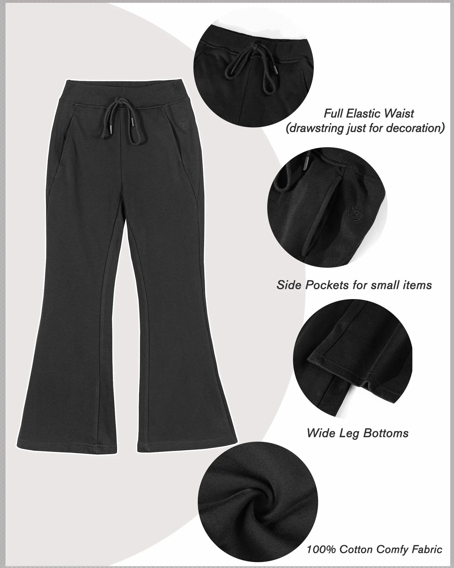 Rolanko Ragazze Jersey Pull Up Pantaloni, Bootcut Elastico in Vita Scuola Uniforme Pianura Svasata Pantaloni da Tuta