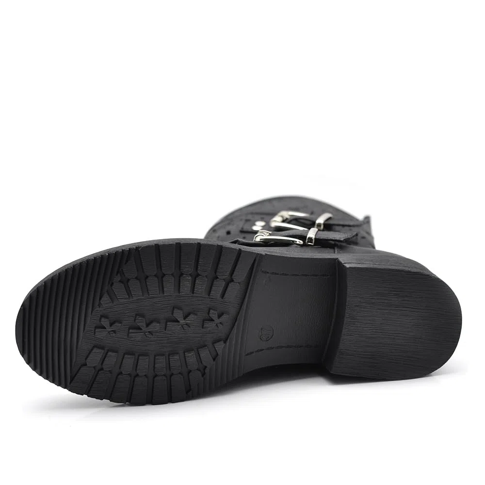 IF Fashion Scarpe Stivali da Donna Al Polpaccio Largo Biker Motociclista Con Fibbie Anfibi WZ688-66