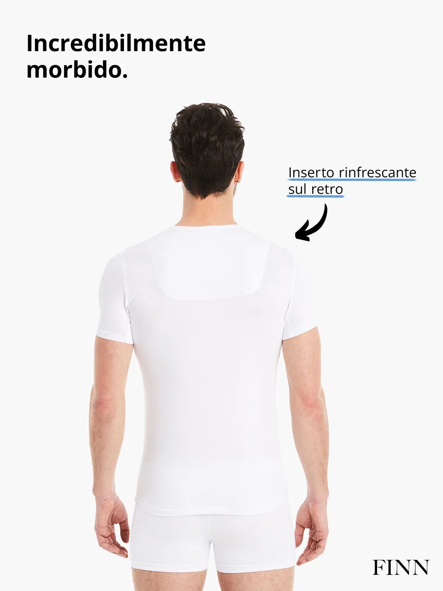 FINN Maglia Intima Funzionale per Uomo con Scollo a V - T-Shirt Anti-Sudore con Inserti Contro Le Macchie di Sudore - Canottiera a Maniche Corte in Tessuto Originale Lenzing® Modal