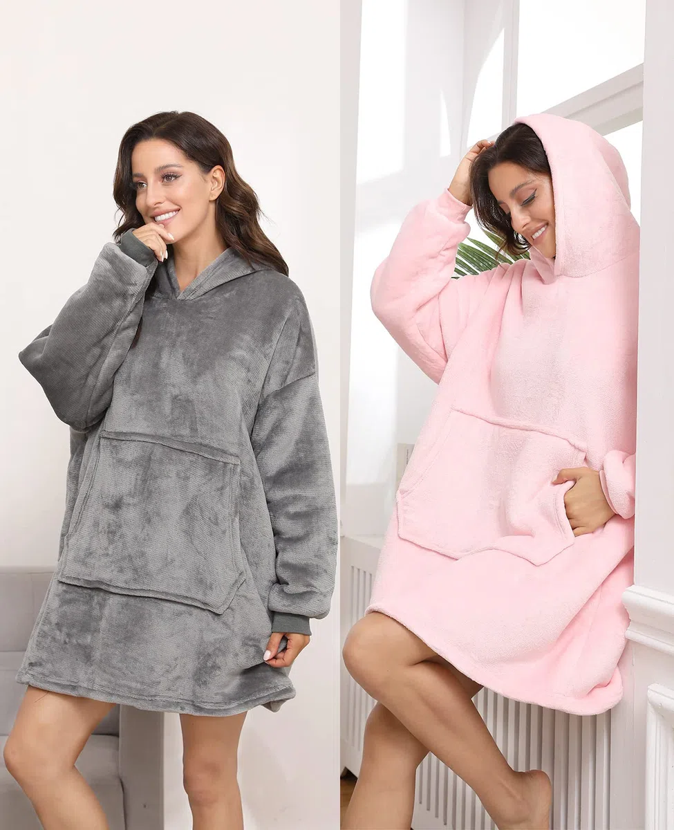 Sendowtek Felpa Coperta con Cappuccio per Le Donne Coperta Indossabile di Dimensioni Unificate Super Morbido Caldo con Tasca Gigante Coperta Ponticello Adatto per Adulti Donne Uomini