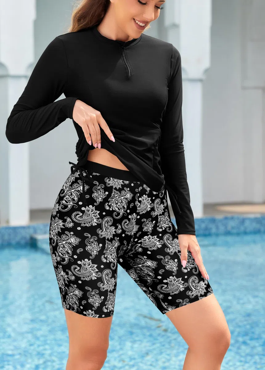 SHEKINI Rashguard, set da 3 pezzi, costume da bagno da donna, con reggiseno integrato, canotta a maniche lunghe, con chiusura lampo