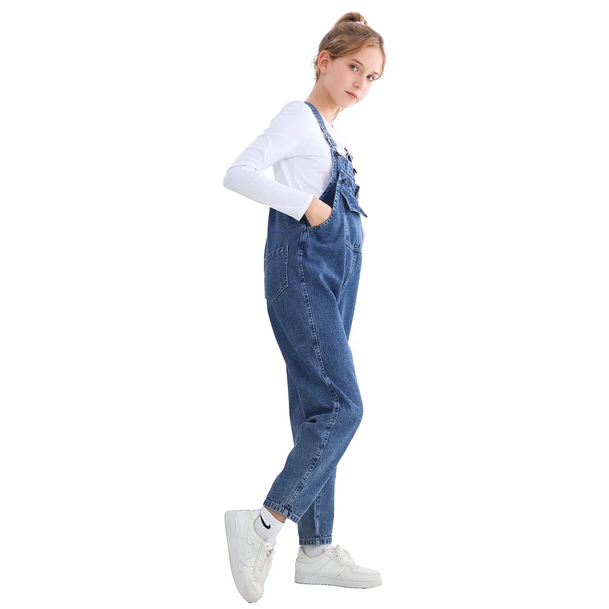 Rolanko Salopette di Jeans da Ragazze con Spalline Regolabili, Tuta di Denim Casual per Bambini