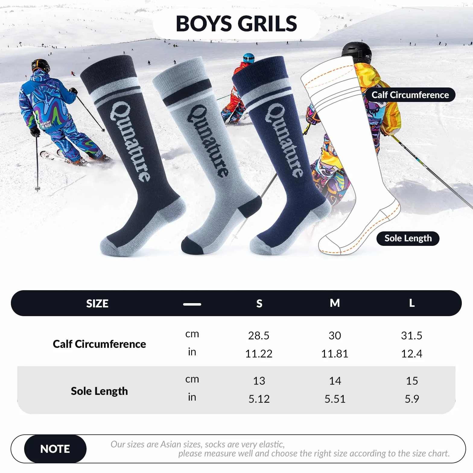 Calze da Sci Bambini in Lana Merino, Calze Caldi Ragazzi Invernali, Calze Neve a Compressione, Calzini al Ginocchio, Adatto per Neve Sci Snowboard Escursionismo, 1 Paio, Taglia 25-36