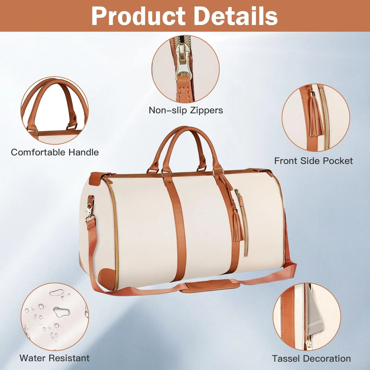 Borsone da Viaggio, Porta Abiti da Viaggio, Travel Bag con Custodia Per Scarpe, Grande Borsa da Viaggio Donna, Borsa da Viaggio Porta Abiti Pieghevole, Borsa Per Valigie Sospesa 2 In 1 (Bianco)