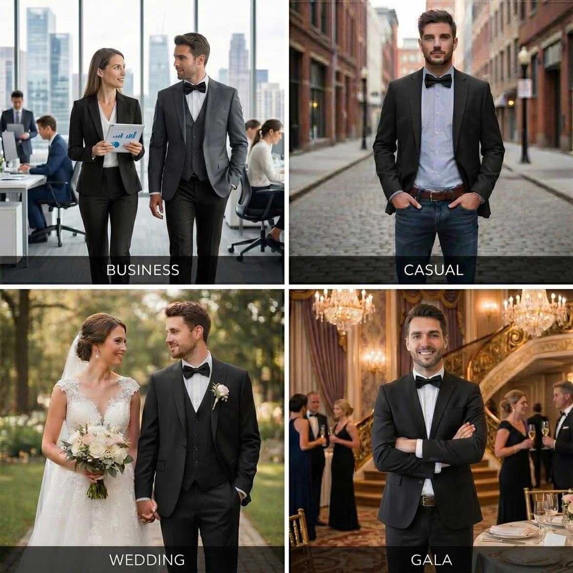 TigerTie Farfallino papillon 100% Seta da annodare - nero + scatola con le istruzioni