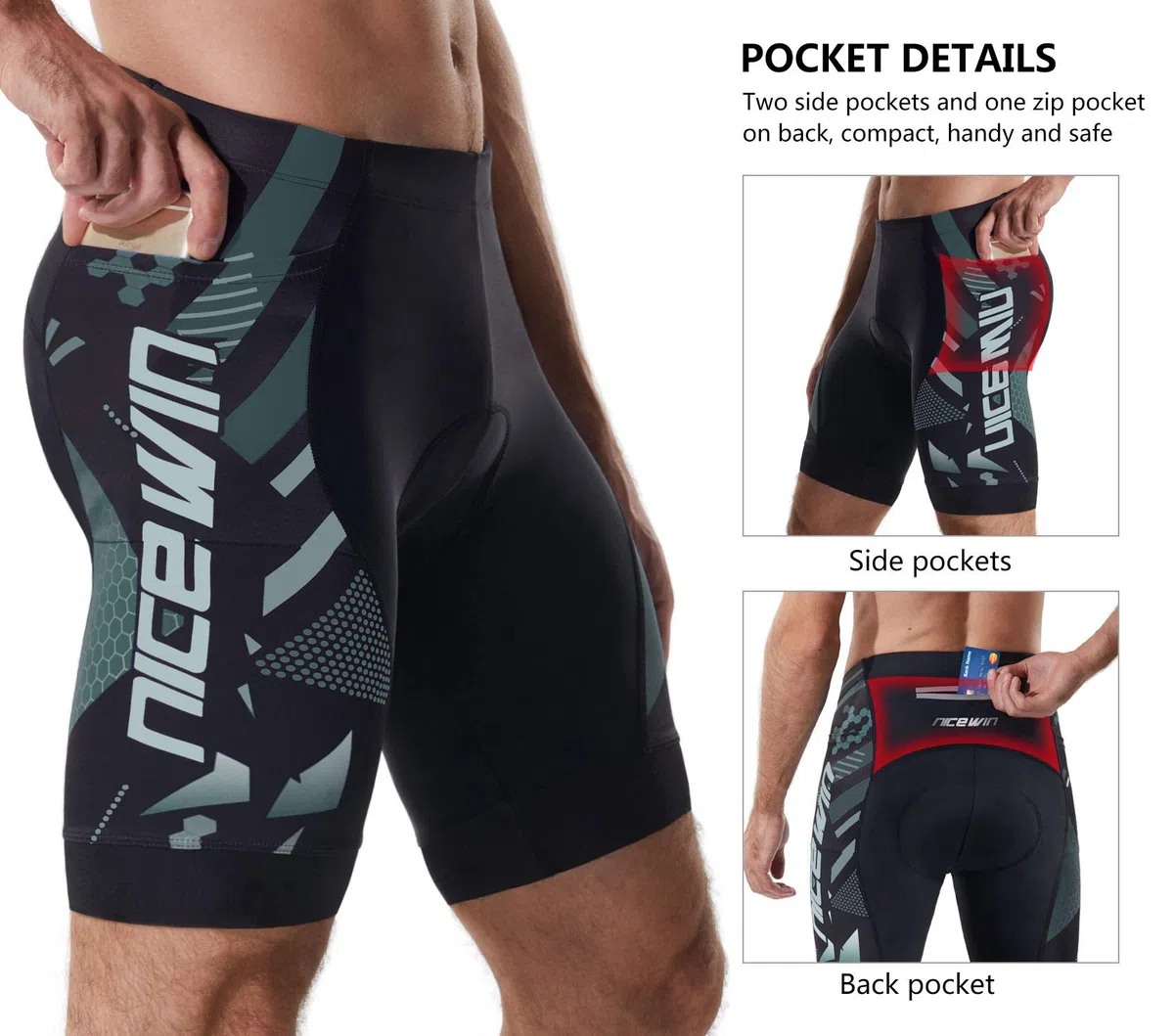 NICEWIN - Pantaloncini da Ciclismo e Motociclismo da Uomo, con Imbottitura 3D, ad Asciugatura Rapida