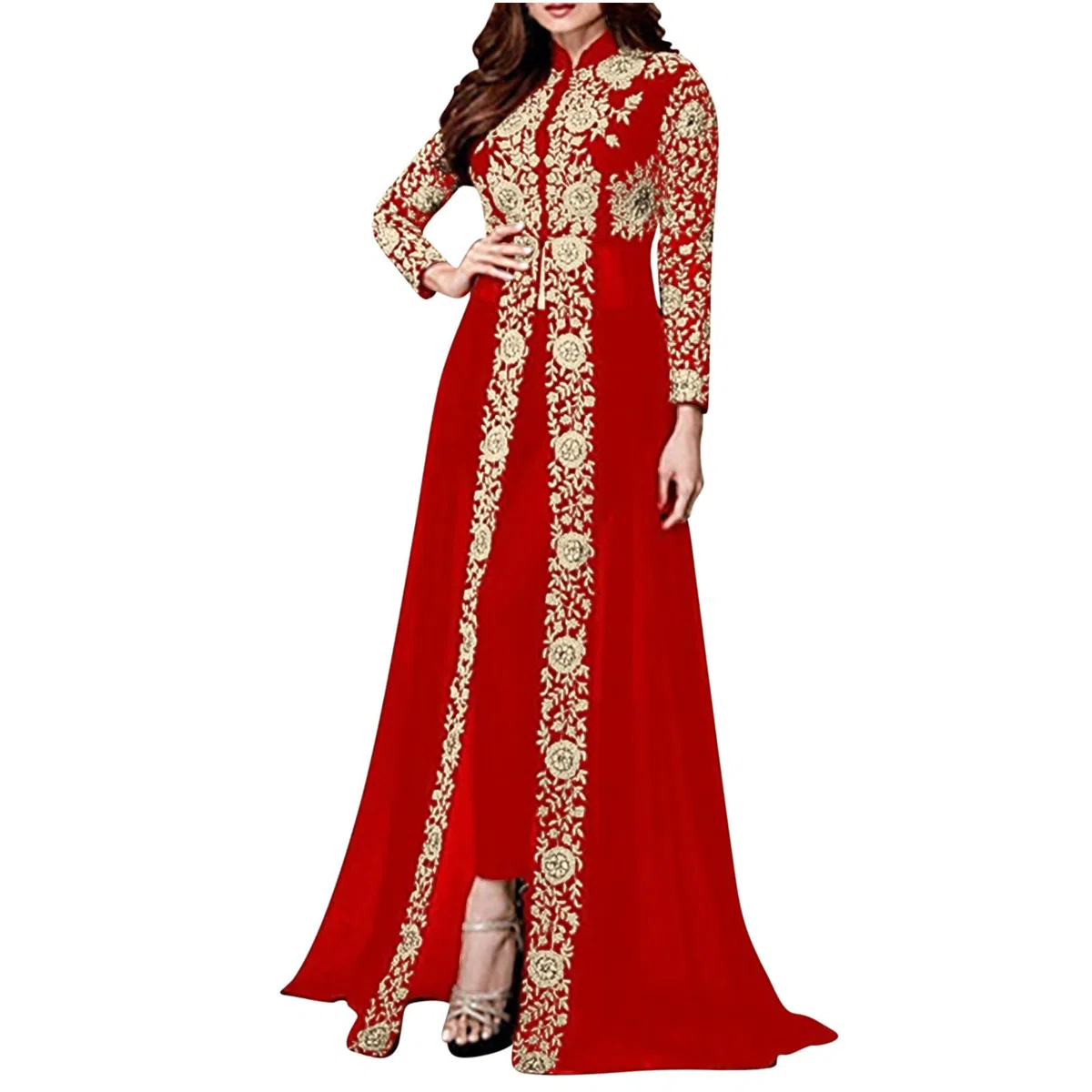 Donne Abaya Vestito Musulmano Dubai Sadui Marocchino Kaftan Ricamato Islamico Ramadan Eid Abito da Festa di Nozze