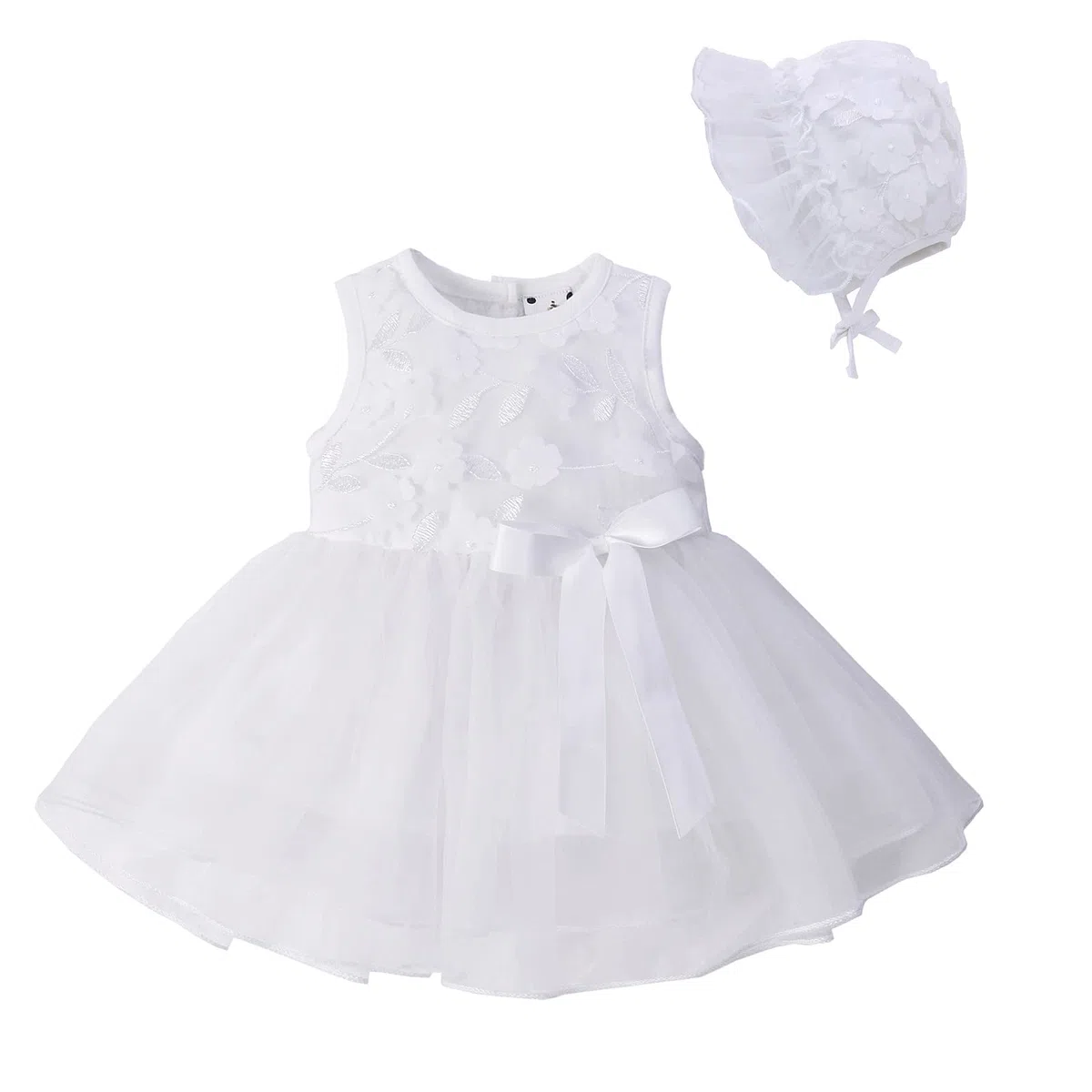 famuka Abiti da Bambina Abito da Battesimo Abito da Sposa Abiti da Battesimo di Compleanno per Matrimoni Principessa (6 Mesi, Bianco)