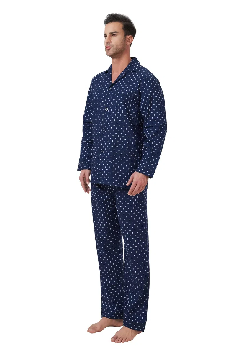 Amaxer Classico Pigiama da Uomo in Due Pezzi,in Cotone,da Notte,a Maniche Lunghe,con Tasche,con Coulisse