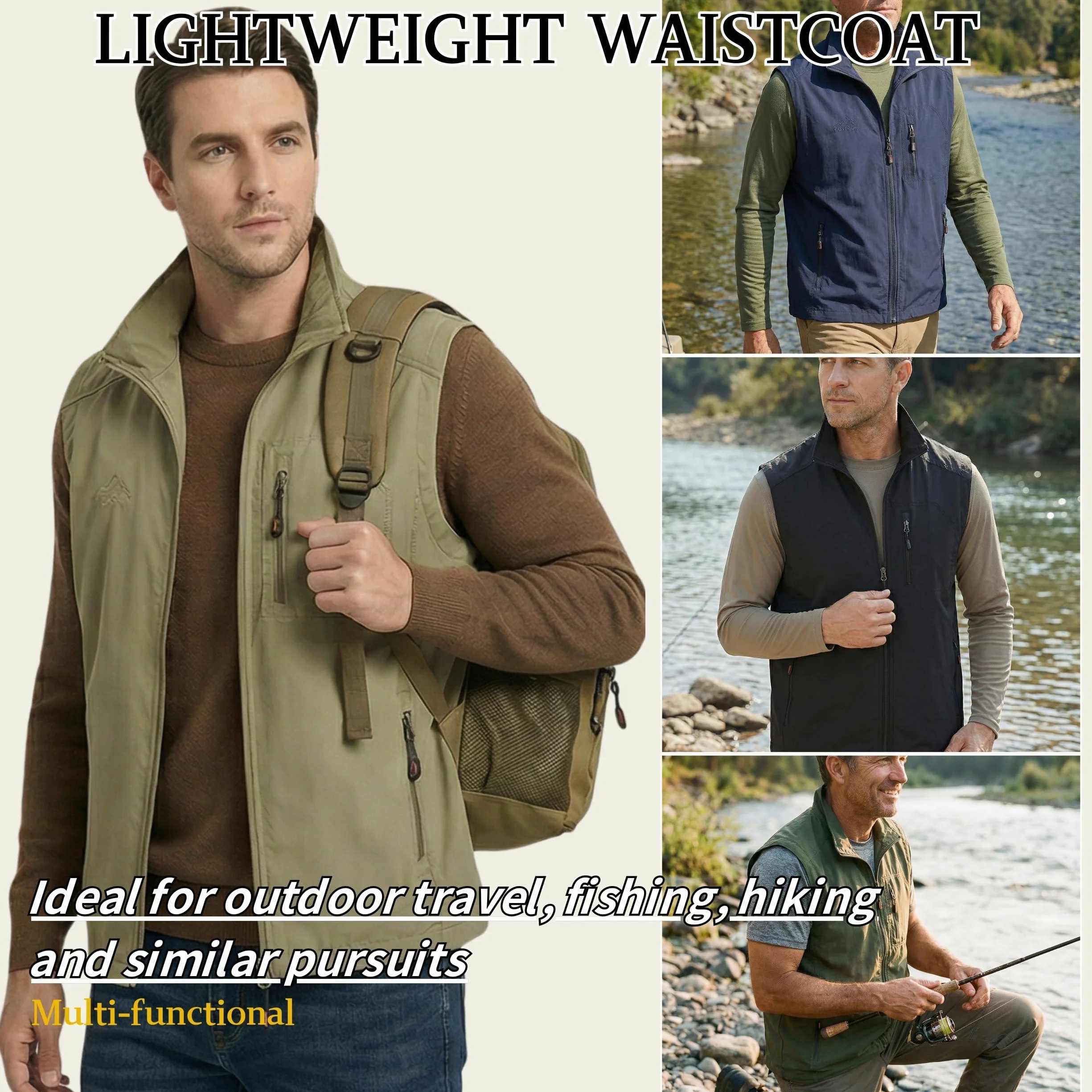Gilet da Pesca da Uomo All'aperto Casual Asciugatura rapida Giubbotto Leggeri Traspirante Senza Maniche Giacche Panciotto Campeggio per Fotografia Escursionismo con Cerniera Gilet