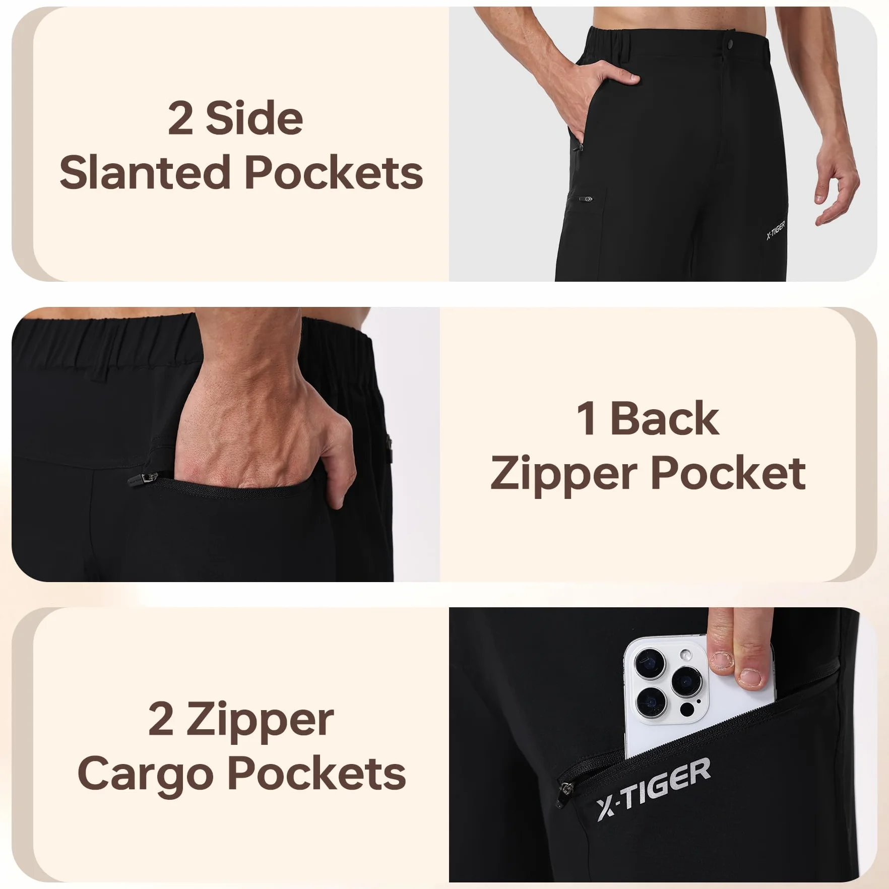 X-TIGER Pantaloncini Trekking Uomo Cargo Leggeri Traspiranti Asciugatura Rapida 5 Tasche con Cerniera Escursionismo Viaggi Outdoor