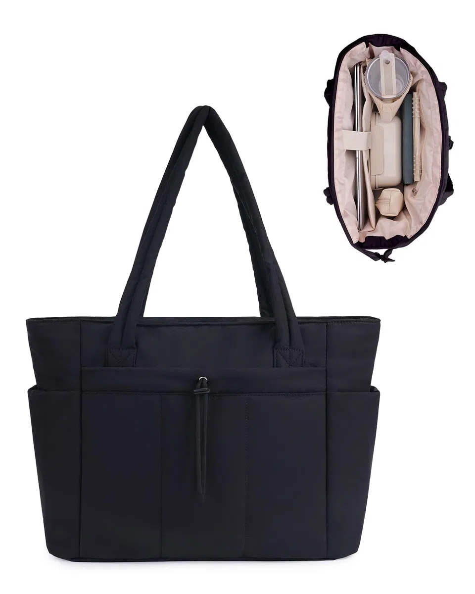 Wandering Nature Borsa Tote Donna con Cerniera & 40oz Tasca Elastica per Borraccia Borsa Università Donna Capiente per Laptop 15,6 Pollici per Viaggi Università e Lavoro (Brevetto in Corso)