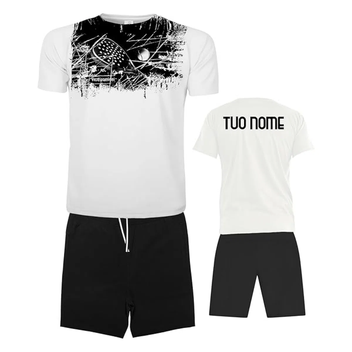 Completo Padel Uomo Personalizzabile Traspirante composto da Maglia e Pantaloncini Con Tasche, Abbigliamento Padel Made In Italy