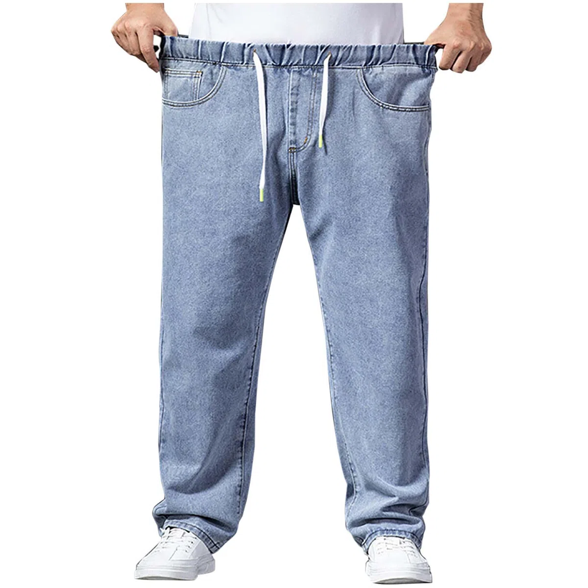 Jeans Uomo Moda Casual Elastico in Vita Gamba Dritta con Tasca e Coulisse Lavaggio Elastici Comoda Traspirante Leggeri Tinta Unita Semplice Grigio Taglie Forti 5XL