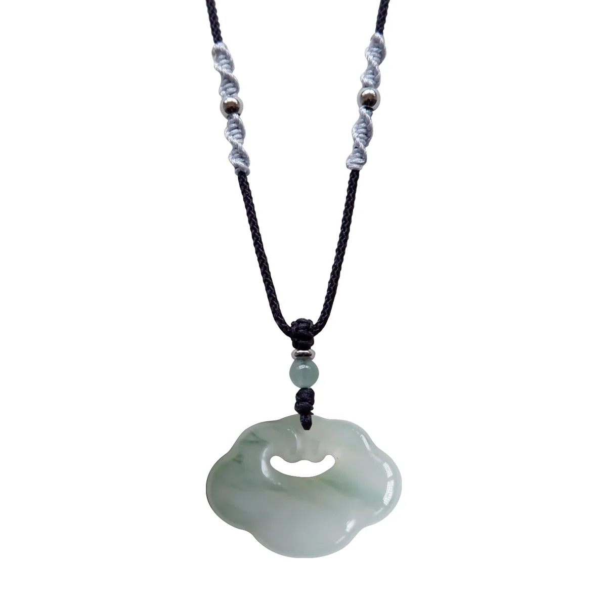Verde Chiaro Naturale Giada Di Buon Auspicio Nuvola Blocco Collana Pendente (Black)
