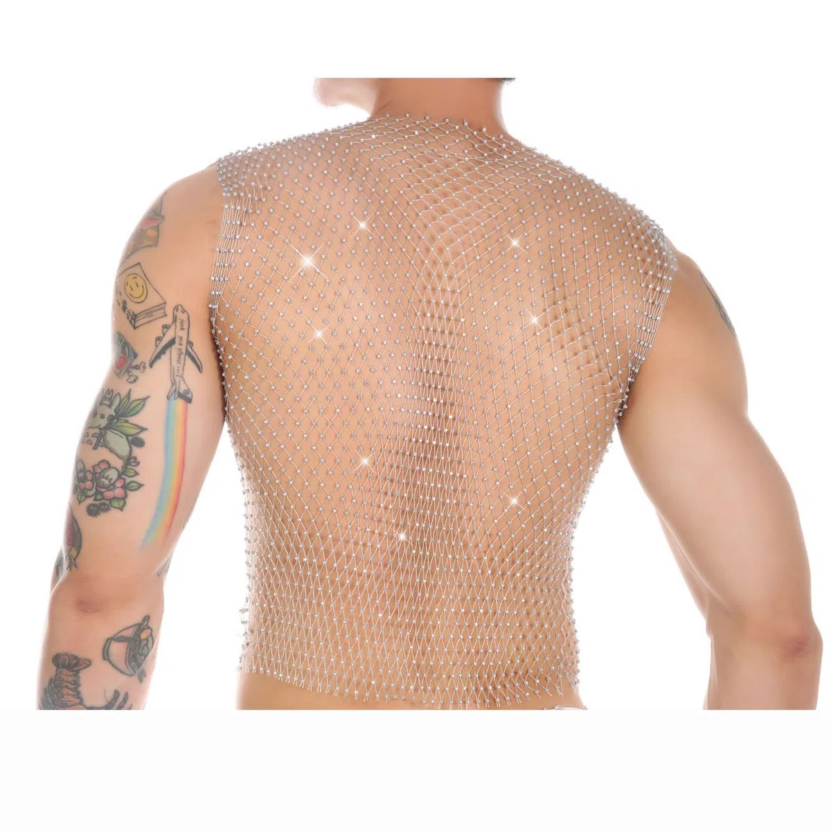 Canotta da uomo in rete con strass