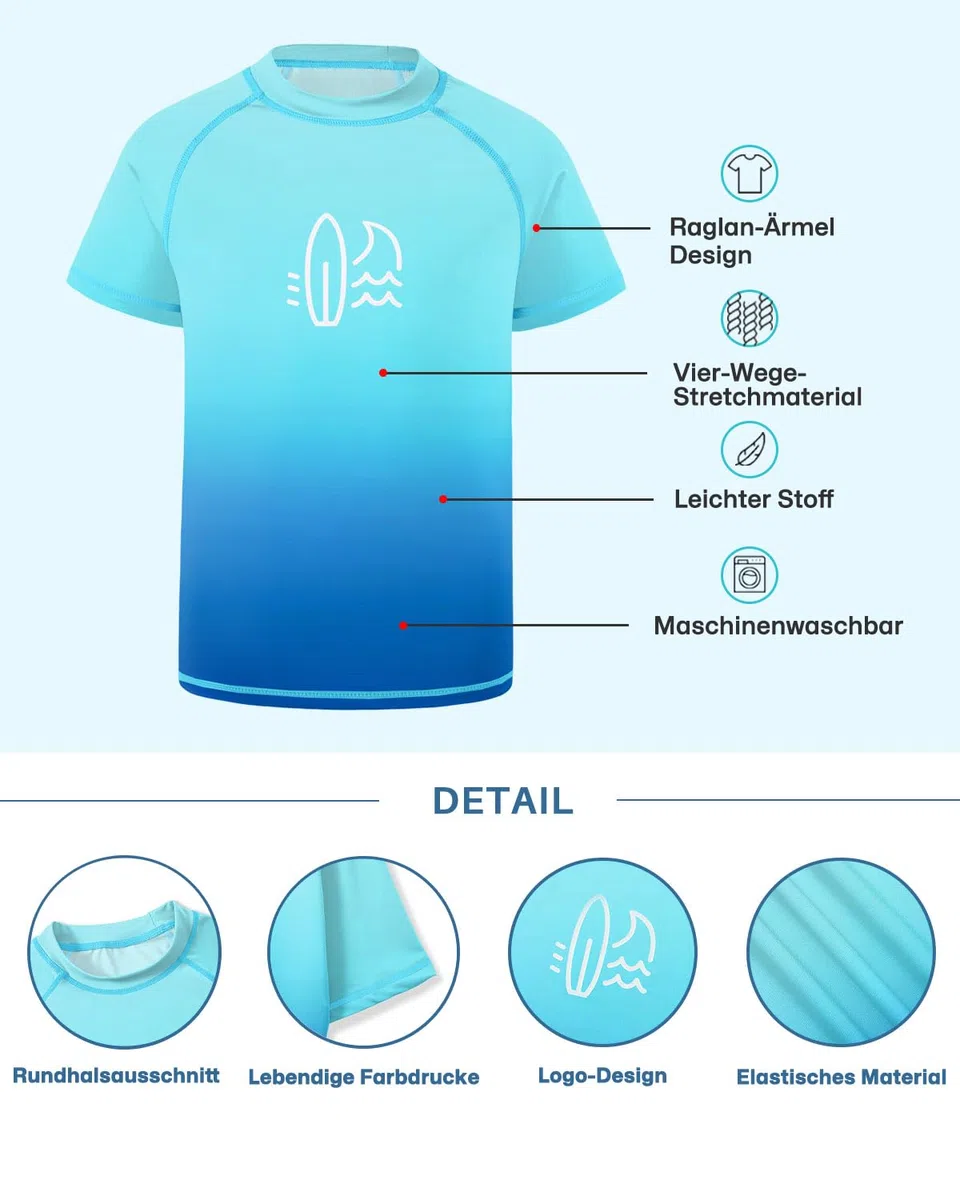 BesserBay Rashguard 110-160 - Maglietta da bagno a maniche corte UPF 50+, per bambini