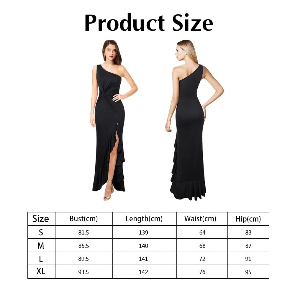 Vestito Donna Eleganti Vestito Spalla Scoperte Abito Cocktail Orlo con Volant Senza Maniche Casuale Abito Lungo Sexy Tinta Unita