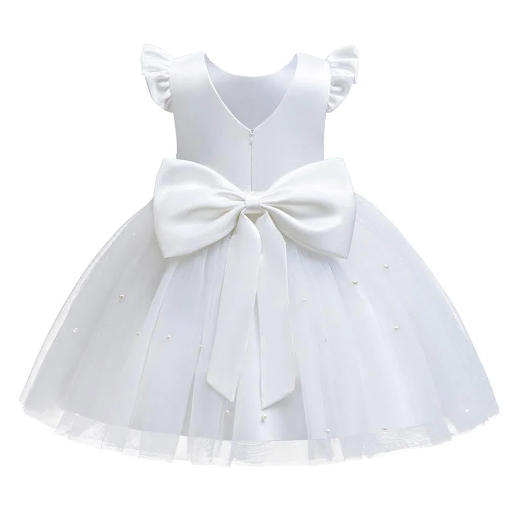 Lito Angels Vestito Damigella Abito da Festa Cerimonia Natale Elegante con Perla per Bambina, Bianco Verde Rosso Rosa
