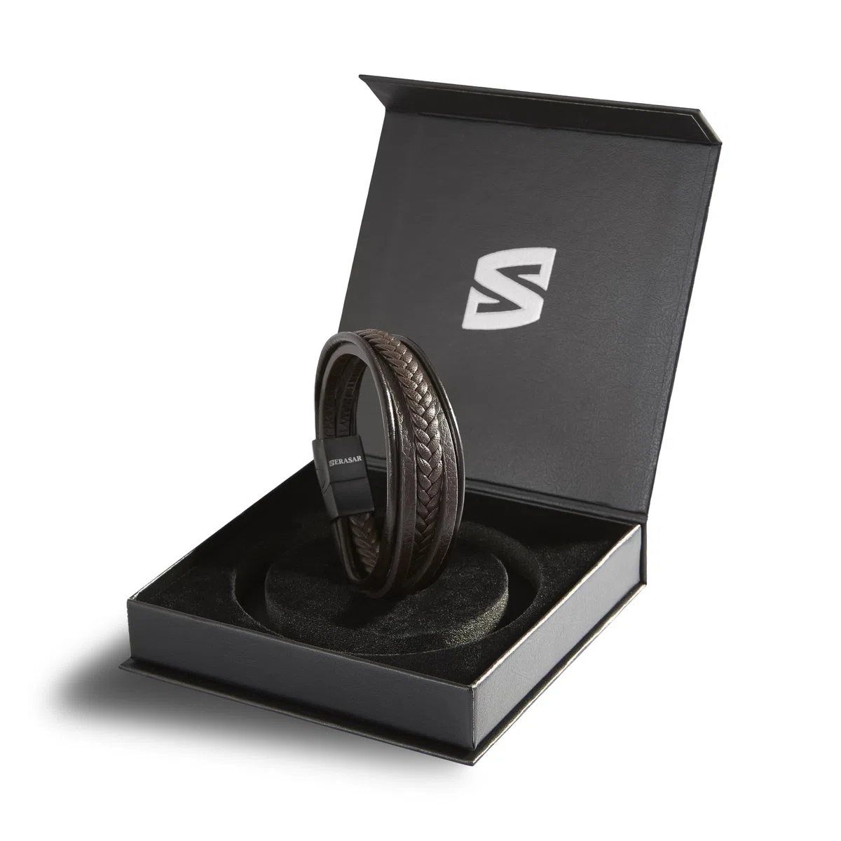 SERASAR Bracciale [Braid] Uomo Pelle in Nero/Marrone - Serratura Magnetica in Acciaio Inossidabile, Esclusivo Portagioie, Idea Regalo per Amici, Marito, Fidanzato | Lunghezza 17, 19, 21, 23, 25cm