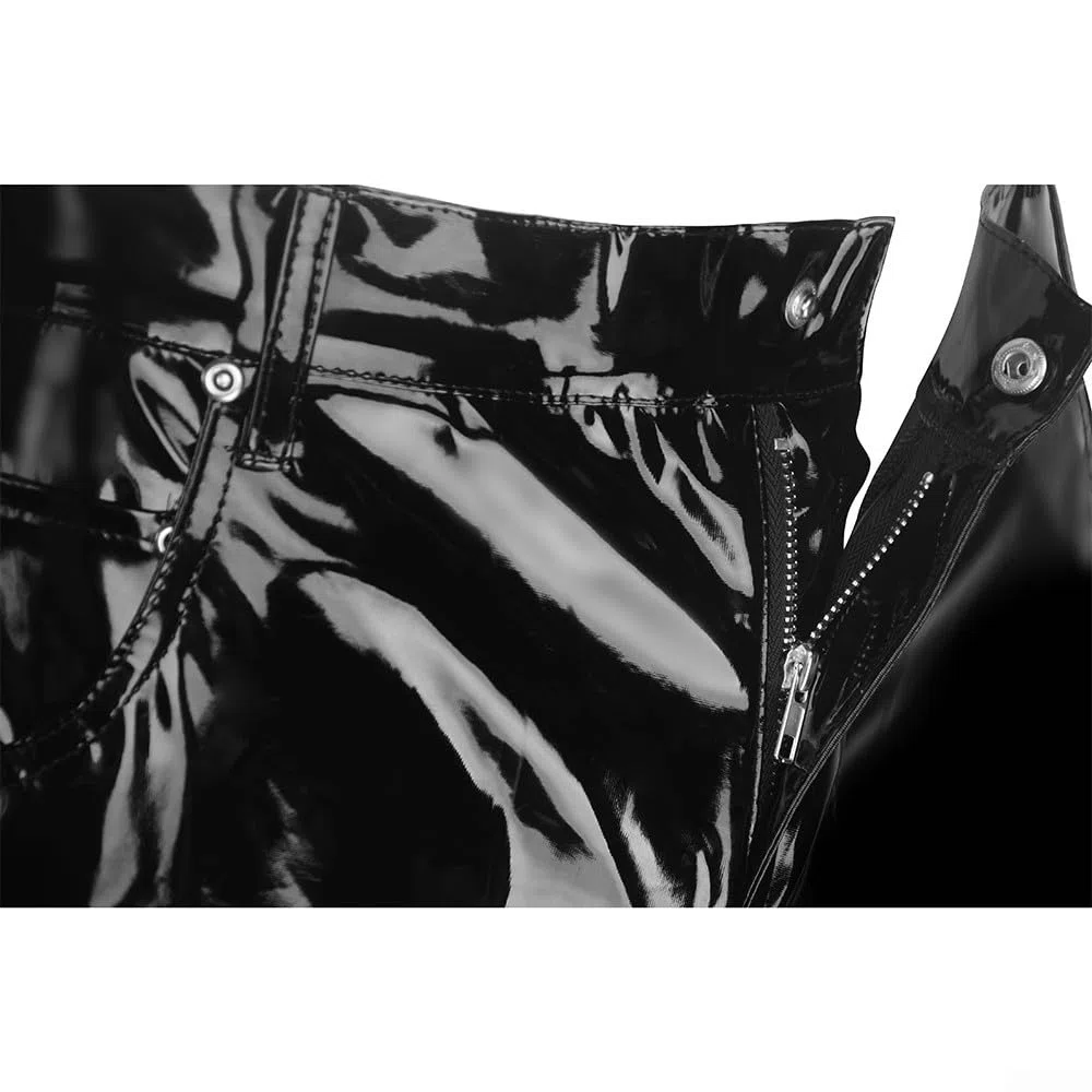 Pantaloni lunghi da uomo in PVC nero lucido, ideali per eventi di club e danza (L Nero)