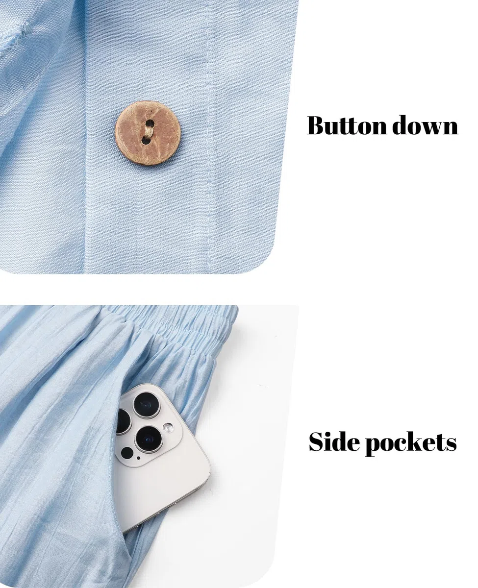 Adigaber Tuta da Ginnastica a Maniche Lunghe da Donna Camicia con Bottoni e Vestito Ampio Vita Alta Gamba Larga Coulisse Pantaloni con Tasche