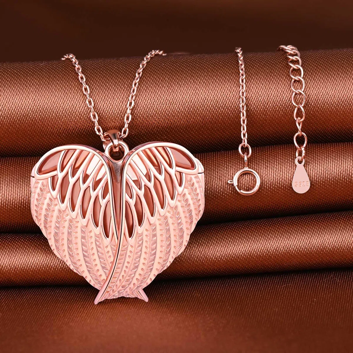 MicLee Collana Ciondoli Cuore di Foto da Donna in Argento 925 Pendenti Medaglioni con Foto Creativo Collane di Ala - Piuma Ciondolo Apribile