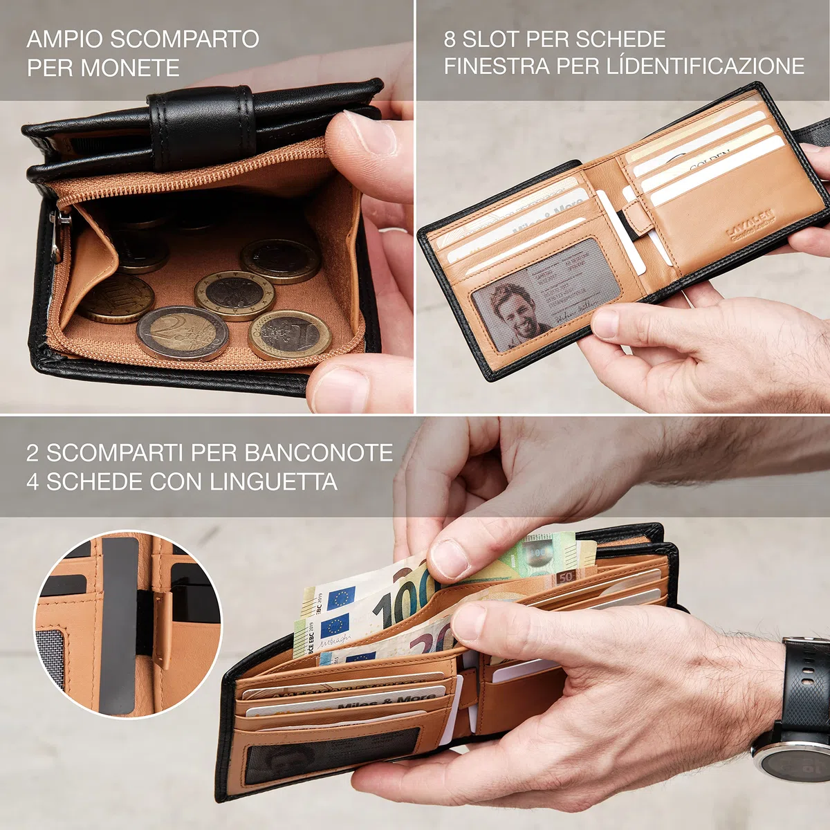 Portafoglio Uomo Pelle Vera - Portamonete Uomo Elegante con Blocco RFID - Porta Carte di Credito Grande – Wallet for Men - Portafoglio Slim con Portamonete - Idee Regalo Papá.
