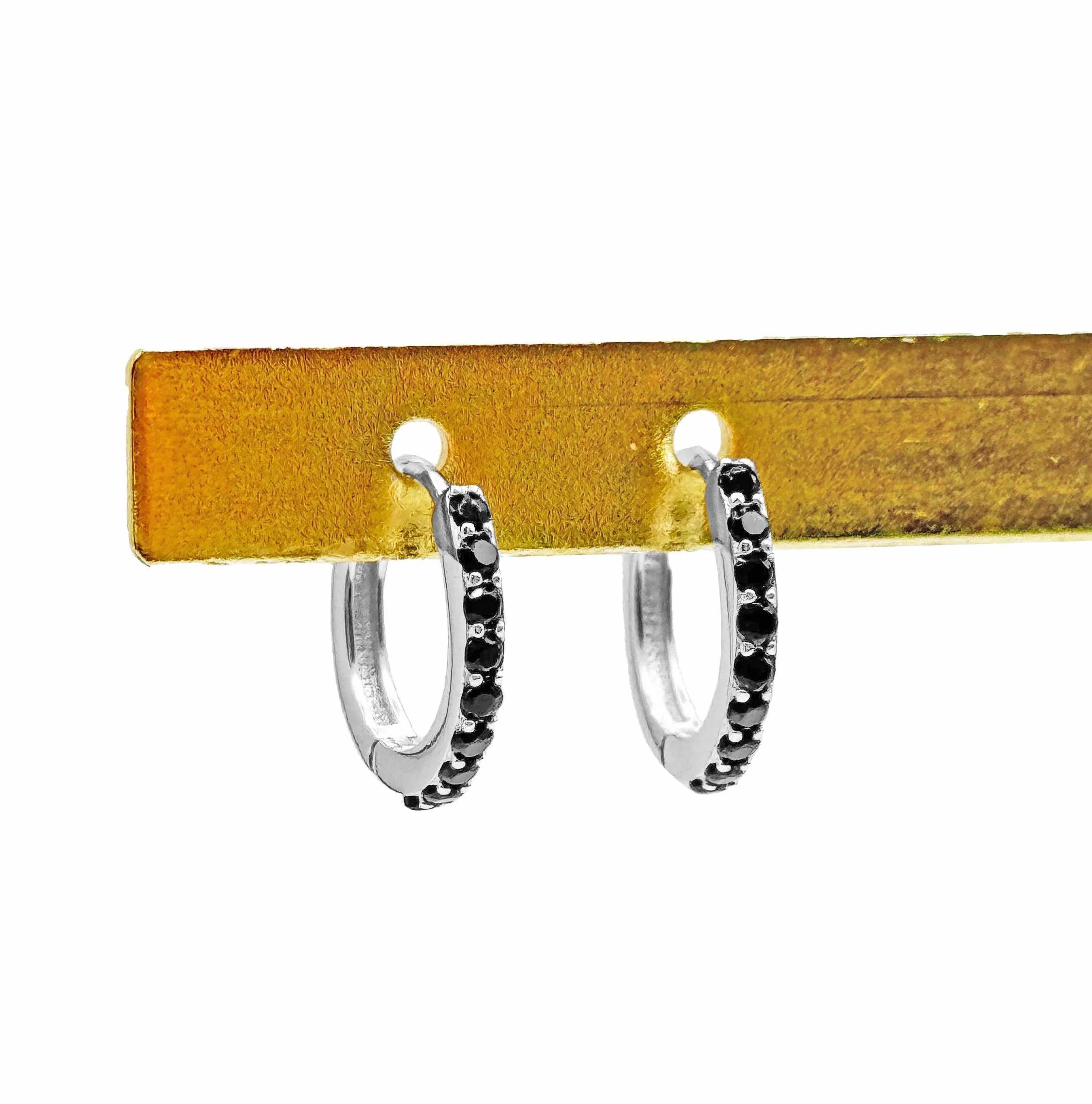 Coppia di Orecchini a Cerchio Nero cerchietti strass in argento 925 rodiato - Hoops Collection