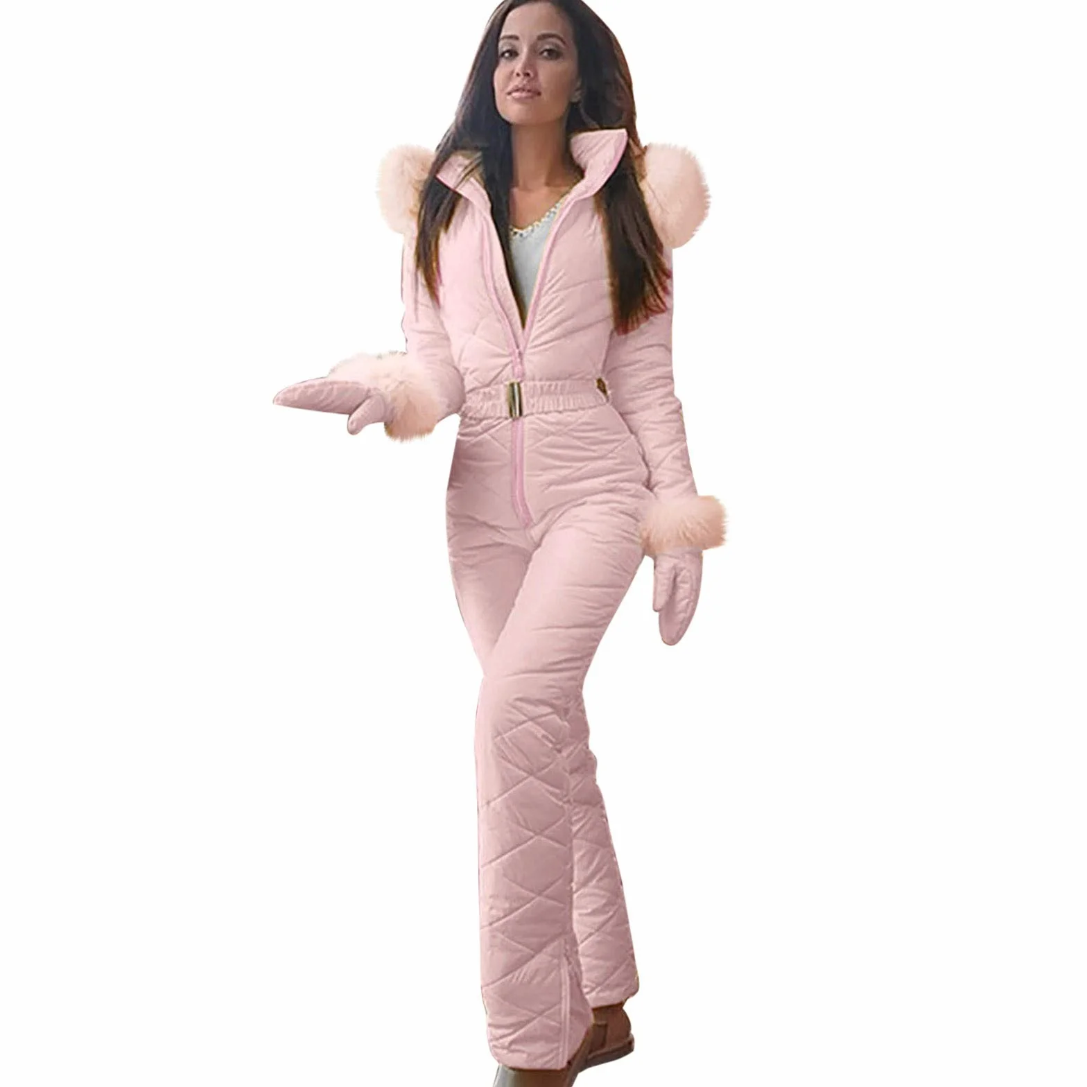 Fulidngzg Tuta da Sci Donna Intera Addensato con Cappuccio e Zip Tuta Neve Invernali da Snowboard Elegante Completo Impermeabili Aderenti Curvy Tecnici Caldo per Trekking Lavoro