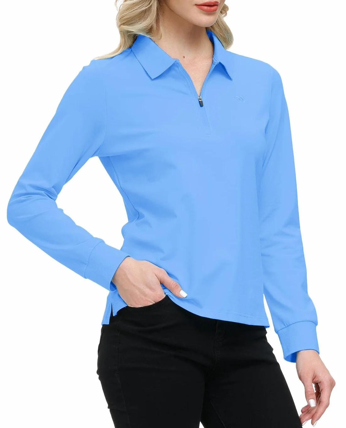 Polo Donna Manica Lunga Cotone Sportive Lavoro Golf Shirt con Cerniera