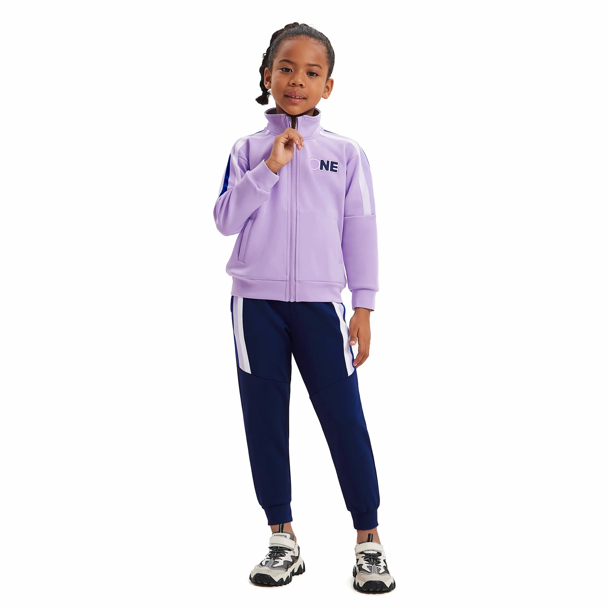 Ragazze Bambini Tuta Abbigliamento 2 pezzi Set a righe Bomber con zip Top con tasche Sport Jogger Pantaloni