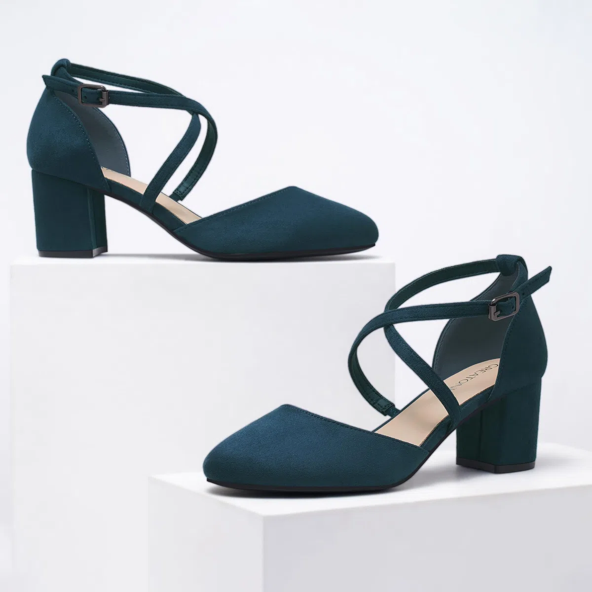 Greatonu Scarpe col Tacco Donna Eleganti Decollete a Cinturini Incrociati Punta Chiusa Sandali con Tacco da Sposa Decolte Tacco Medio Largo