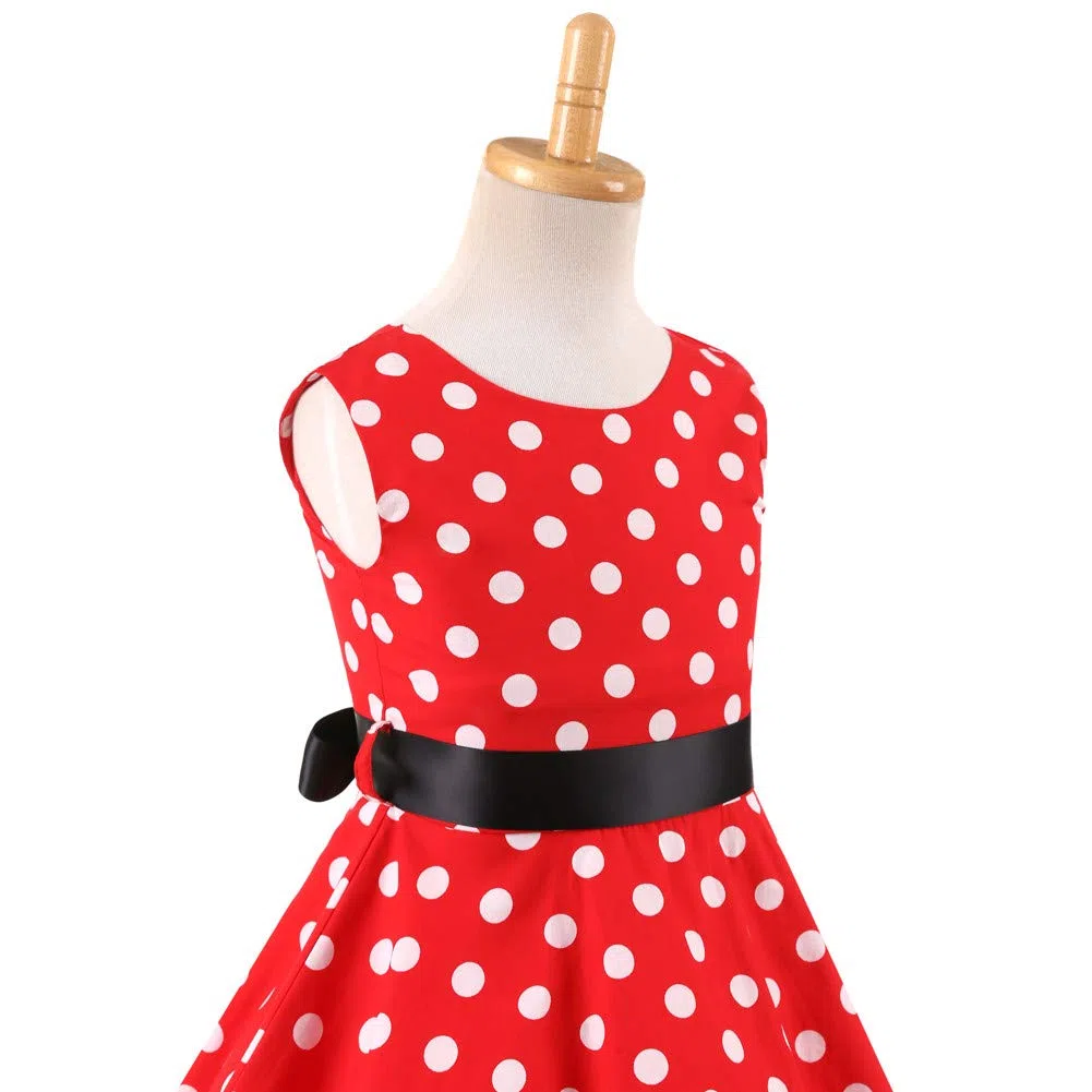 Vestito Bambina Abiti Bambine E Ragazze di Retro 50s Senza Manica Elegante con Scollo Rotondo