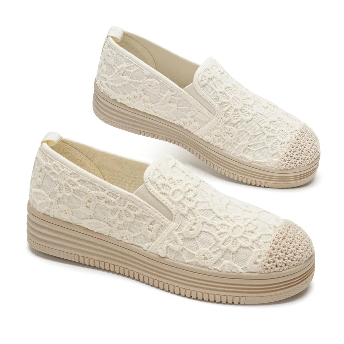 GLAMORA Espadrillas Donna Mocassini Slip On Ballerine Scarpe Piatte Platform Traforate Pizzo Traspiranti Estive Comode Elastiche Leggere Suola Gomma Antiscivolo Morbide