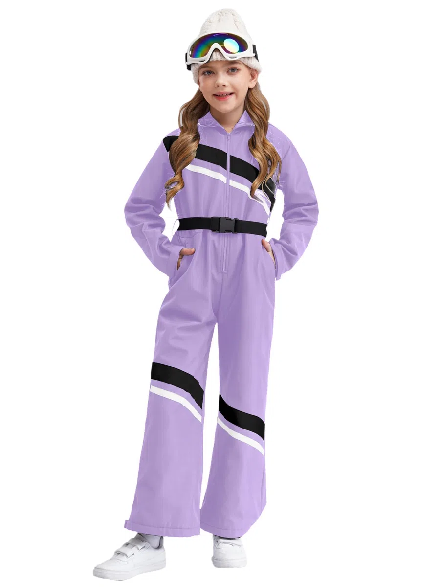 dPois Tuta Intera Sci Bambina Tuta da Neve Ragazza Tuta Sportiva Esterno Overall Impermeabile Jumpsuit con Cappuccio Body con Cintura Pagliaccetto Sportivo Snowsuit